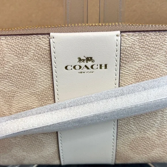 Coach Cream and Tan corner leather monogram Wristlet nwt! - Picture 2 of 5